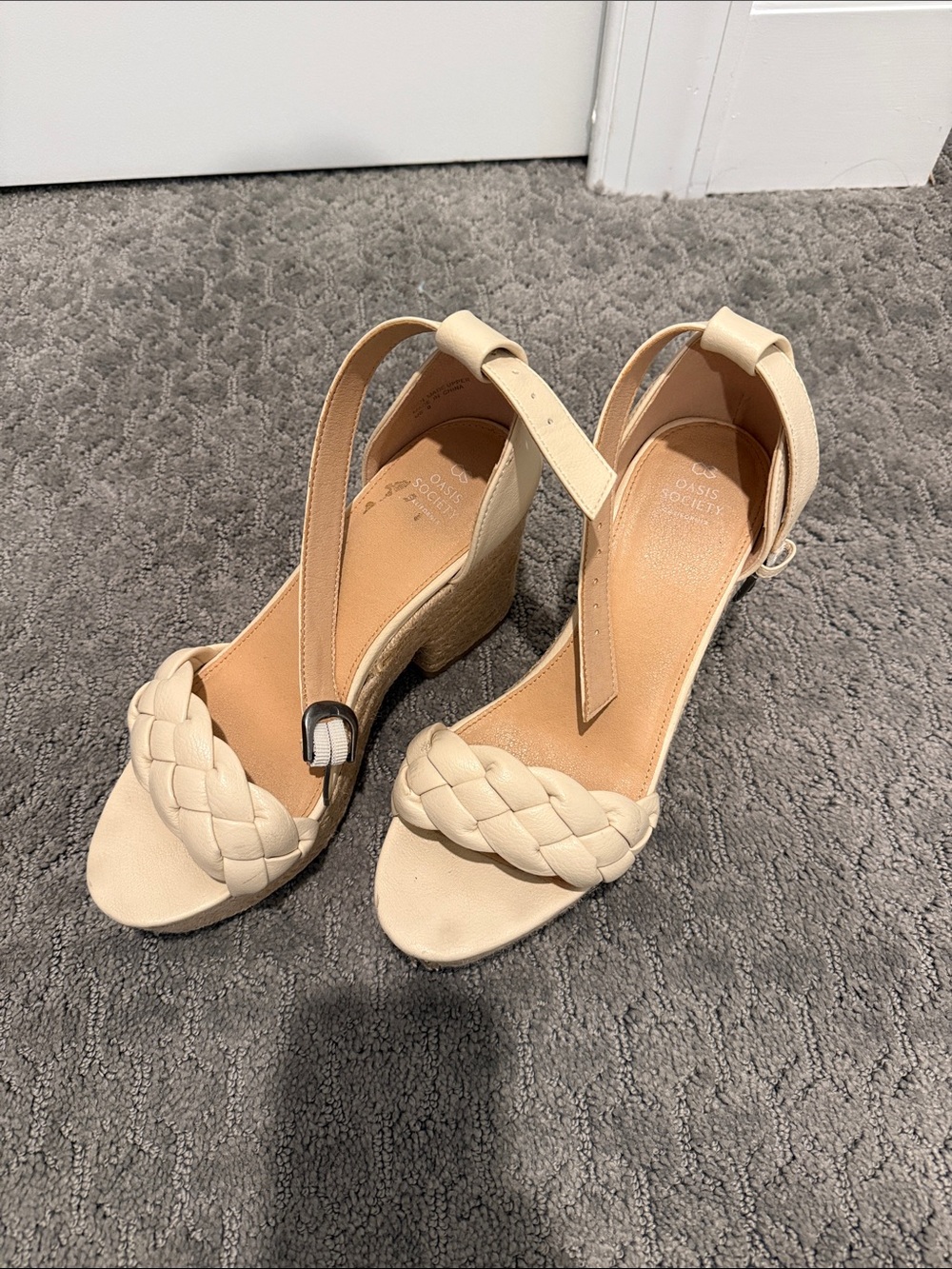 Society Braided Cream Wedge Sandals with Ankle Strap